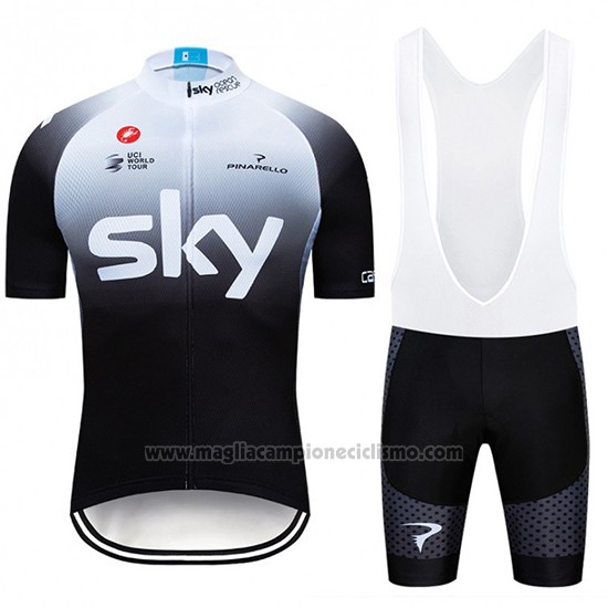 2019 Abbigliamento Ciclismo Sky Bianco Nero Manica Corta e Salopette